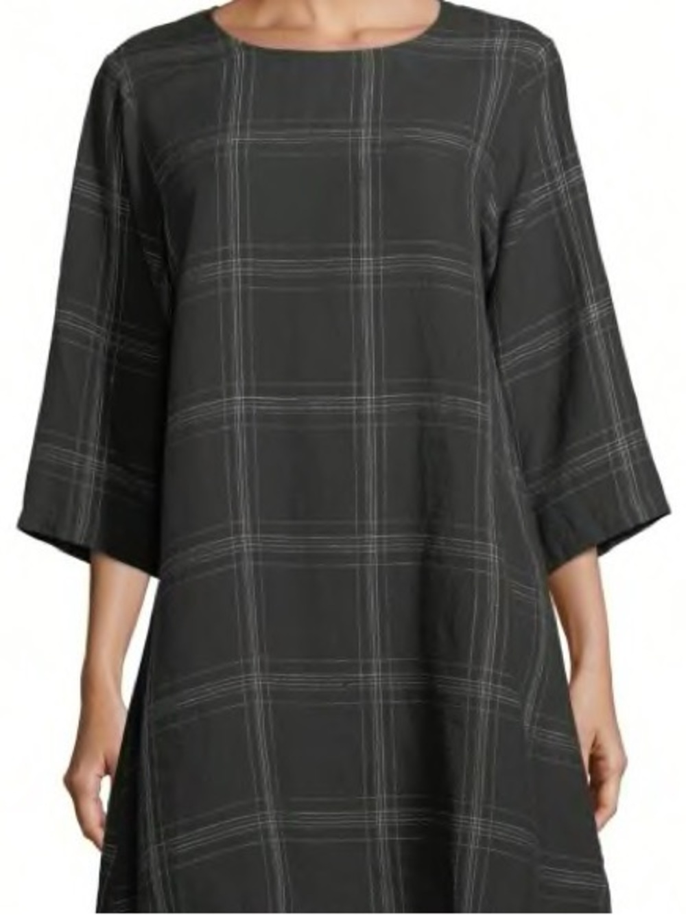 Women's 100% Organic Linen Black Plaid Dress - Eileen Fisher